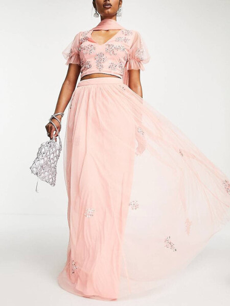 Maya ditsy floral embellished lehenga maxi skirt in blush