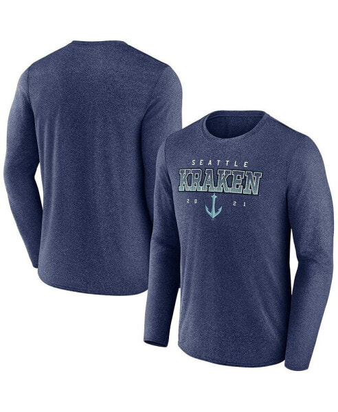 Men's Heather Deep Sea Blue Seattle Kraken Long Sleeve T-shirt