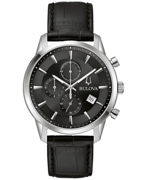 Men's Chronograph Classic Sutton Black Leather Strap Watch 41mm