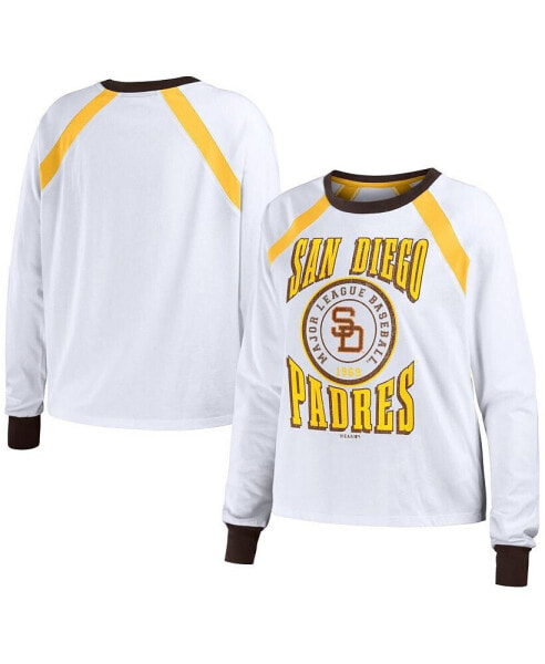 Women's White Distressed San Diego Padres Raglan Long Sleeve T-shirt