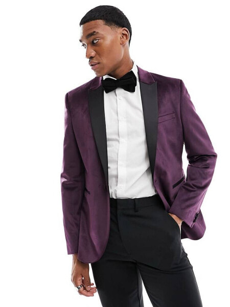 ASOS DESIGN skinny velvet blazer in plum