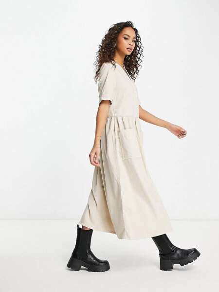 Monki front pocket midi shirt dress 