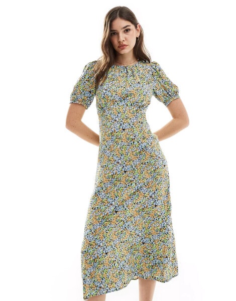 Nobody's Child Clover puff sleeve midi dress in ditsy floral