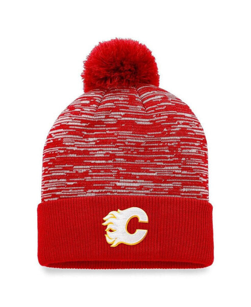 Men's Red Calgary Flames Defender Cuffed Knit Hat with Pom