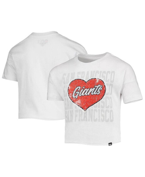 Big Girls White San Francisco Giants Flip Sequin Heart Crop Top