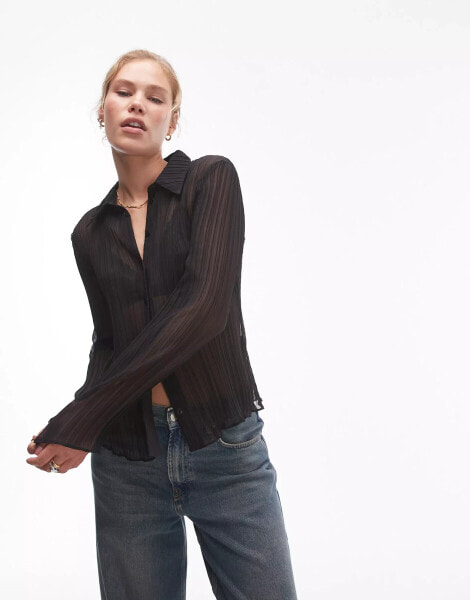 Topshop plisse shirt in black