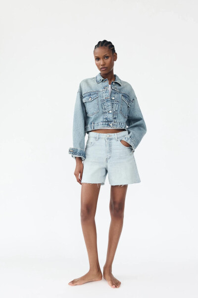 TRF HIGH-RISE MOM FIT DENIM BERMUDA SHORTS