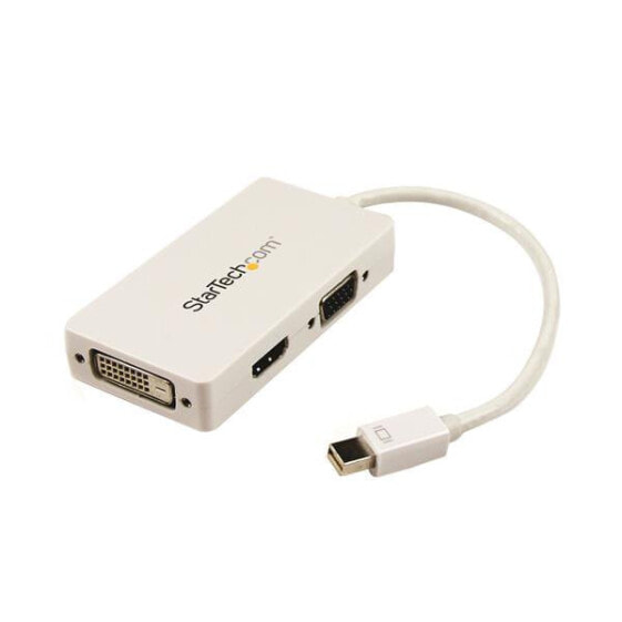 StarTech.com Travel A/V Adapter: 3-in-1 Mini DisplayPort to VGA DVI or HDMI Converter - White, 0.15 m, Mini DisplayPort, DVI-D + VGA (D-Sub) + HDMI, Male, Female, Straight