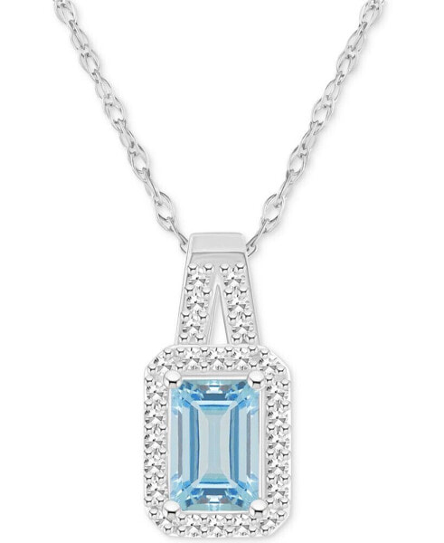 Aquamarine (1/2 ct. t.w.) & Diamond (1/8 ct. t.w.) Halo 18" Pendant Necklace in Sterling Silver (Also in Opal)