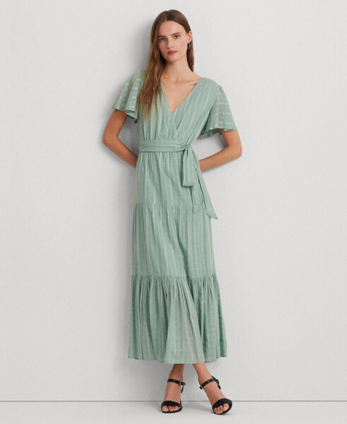 Women's Shadow-Gingham Belted Cotton-Blend Dress