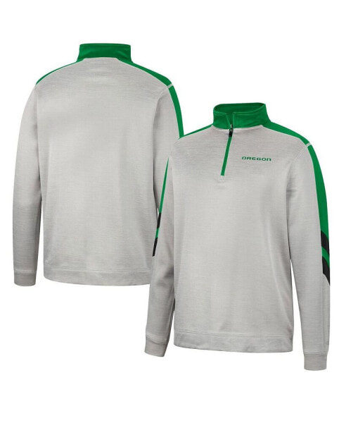 Men's Gray and Green Oregon Ducks Bushwood Fleece Quarter-Zip Jacket