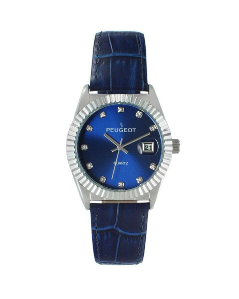 Часы и аксессуары PEUGEOT Женские 36 мм Синие часы с канавчатым безель и кожаным ремешком