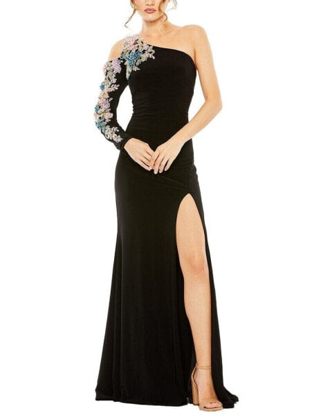 Mac Duggal One Shoulder Floral Embellished Gown Women's