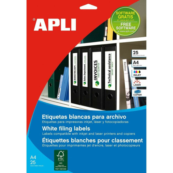 Этикетки для принтера APLI Белые 25 листов 190 x 38 мм