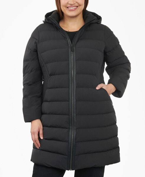 Women's Plus Size Hooded Faux-Leather-Trim Puffer Coat