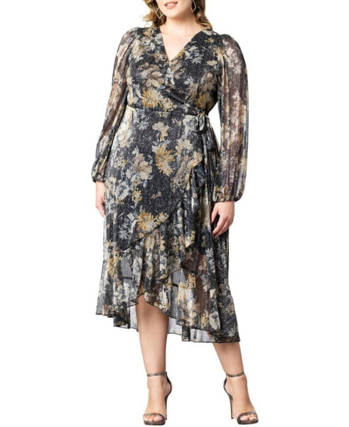 Women's Plus Size Clara Sparkling Long Sleeve Wrap Dress