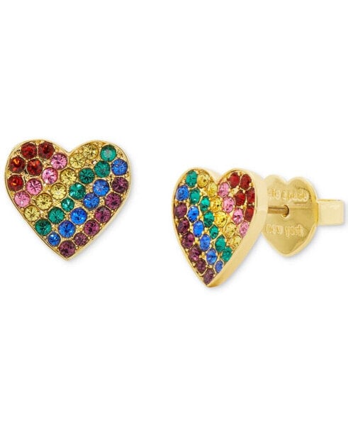 Gold-Tone Multicolor Pavé Heart Stud Earrings