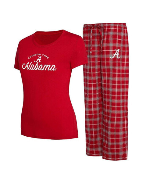 Women's Crimson, Gray Alabama Crimson Tide Arctic T-shirt and Flannel Pants Sleep Set