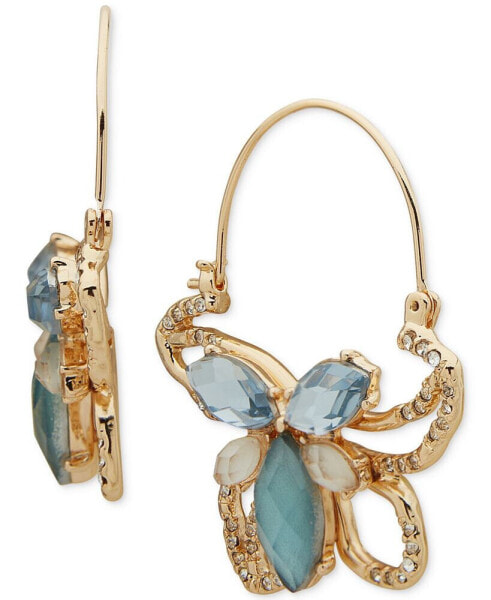 Gold-Tone Pavé, Tonal Stone & Mother-of-Pearl Flower Hoop Earrings