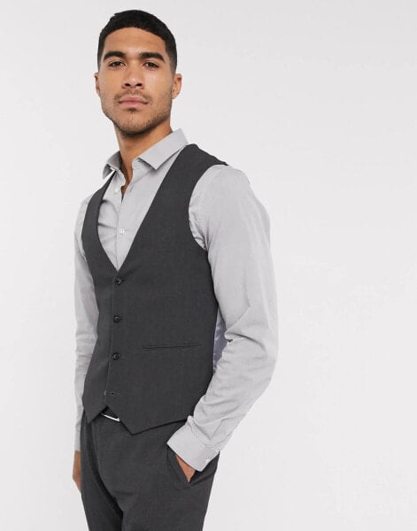 ASOS DESIGN wedding super skinny suit waistcoat in charcoal four way stretch