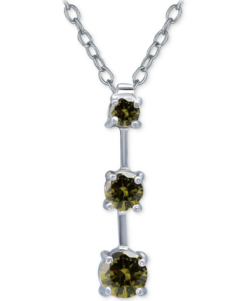 Cubic Zirconia Olivine Graduated Linear 18" Pendant Necklace in Sterling Silver, Created for Macy's