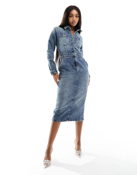 ASOS DESIGN denim midi dress in midwash