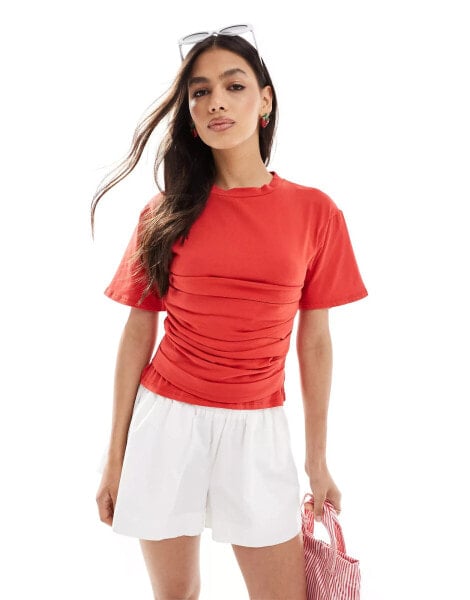 ASOS DESIGN fitted t-shirt with waistband detail in red