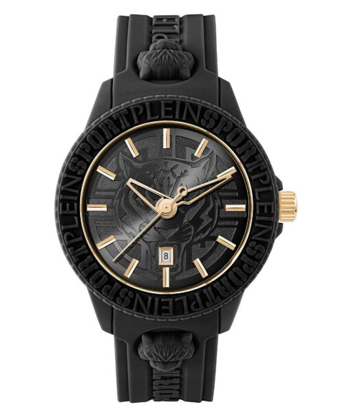 Men's Watch 3 Hand Date Quartz Fearless Black Silicone Strap Watch 43mm