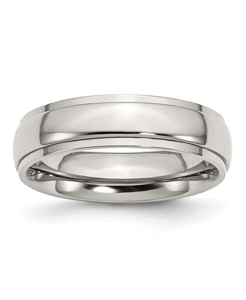 Stainless Steel Polished 6mm Ridged Edge Band Ring