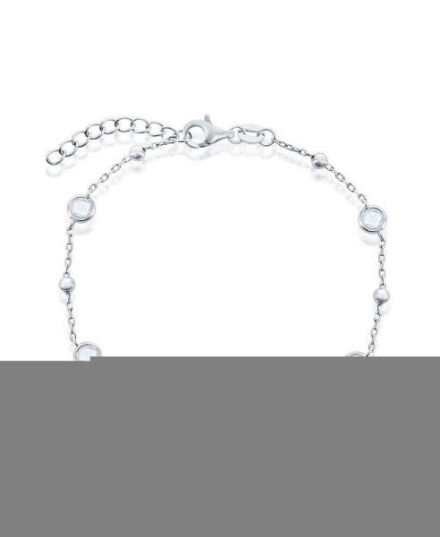 Sterling Silver Bezel-Set and CZ Bead Bracelet (White, Green, Blue Or Red)