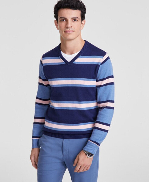 Men's Mixed Stripe V-Neck Sweater, Created for Macy's