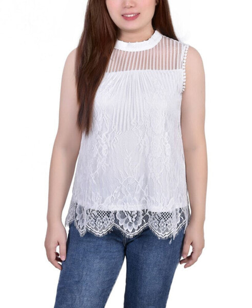 Petite Size Sleeveless Mock Neck Lace Top