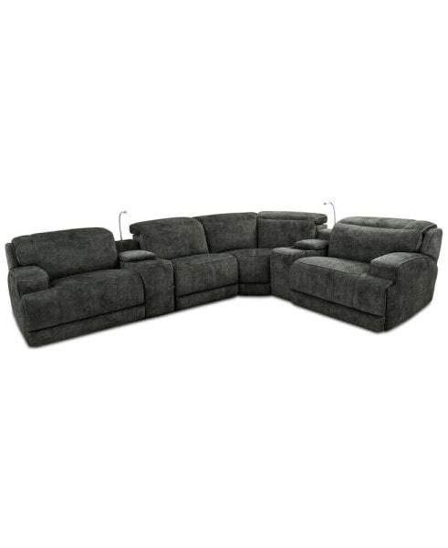 Sebaston 6-Pc. Fabric Sectional with 2 Power Motion Recliners and 2 USB Consoles, Created for Macy's