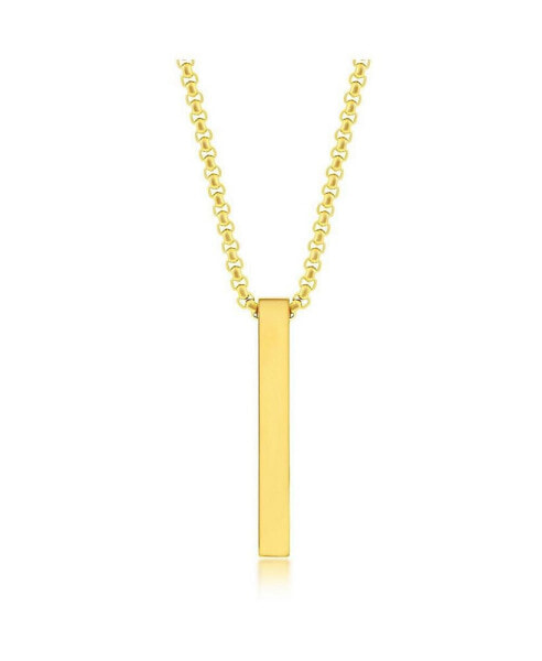 Mens Stainless Steel Vertical Bar Necklace - Gold Plated