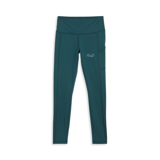 Леггинсы женские брюки PUMA Live In High Waist 89% полиэстер 11% эластан, цвет зеленый, повседневный, спортивный, высокая талия