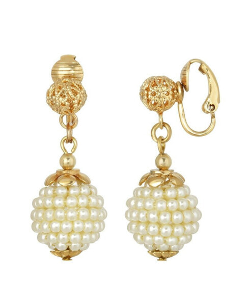 Gold-Tone Beaded Imitation Pearl Drop Earrings