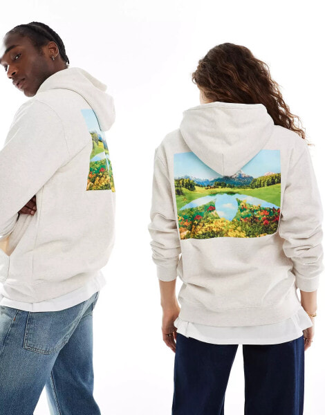 adidas Originals sunset back print unisex hoodie in off white