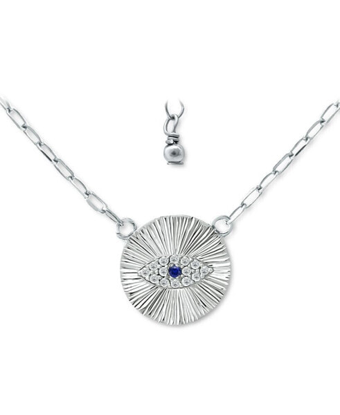 Lab-Grown Blue Sapphire & Cubic Zirconia Evil Eye Disc Pendant Necklace, 16" + 2" extender, Created for Macy's