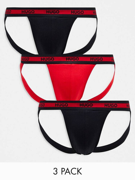 Hugo Boss 3 pack jockstraps in black and red