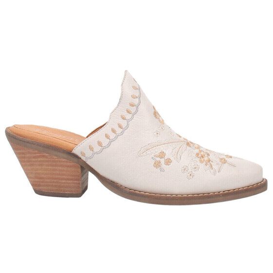 Dingo Wildflower Floral Embroidered Round Toe Mule Booties Womens Off White Dres