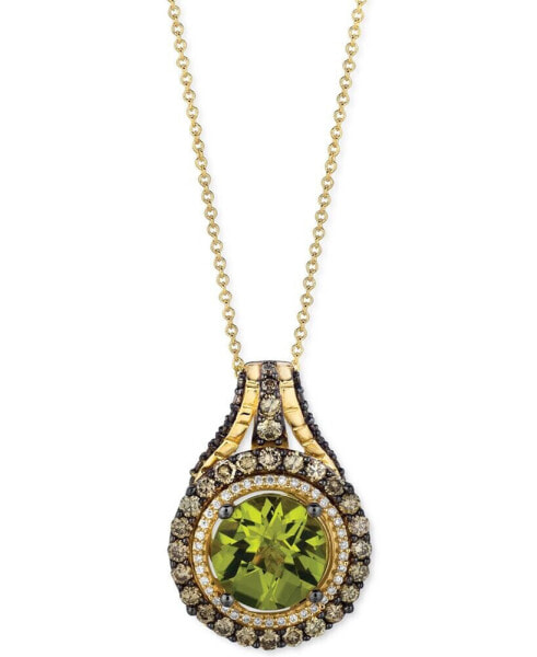 Le Vian green Apple Peridot (3-1/2 ct. t.w.), Chocolate Diamonds (1-1/8 ct. t.w) & Vanilla Diamonds (1/6 ct. t.w.) Pendant Necklace in 14k Yellow Gold, 18"