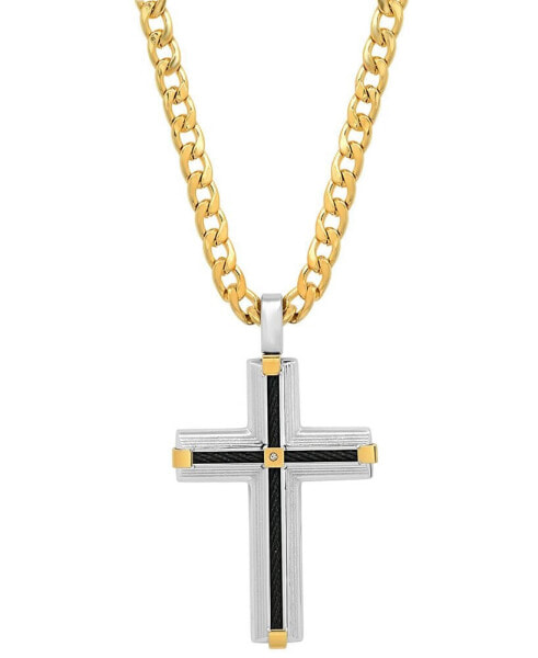 Men's 18K Gold Plated Tri-Tone Cross Pendant Necklace, 24"