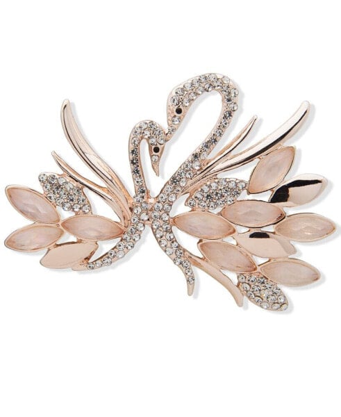 Rose Gold-Tone Pavé & Mother-of-Pearl Swan Pin