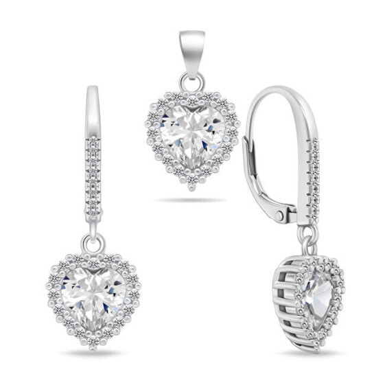 Charming set of jewelry hearts SET195W (pendant, earrings)