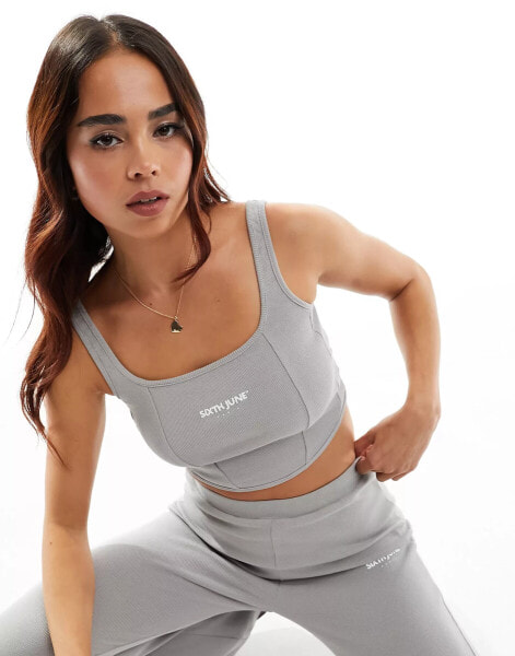 Sixth June co-ord crop top in grey