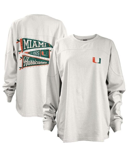 Women's White Miami Hurricanes Pennant Stack Oversized Long Sleeve T-shirt