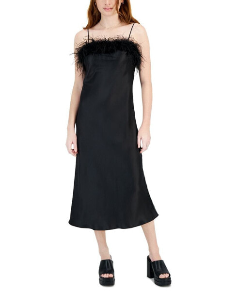 Women's Flora Sleeveless Feather-Trim Slip Dress