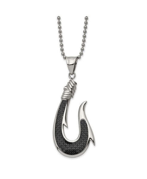 Black Carbon Fiber Inlay Hook Pendant Ball Chain Necklace
