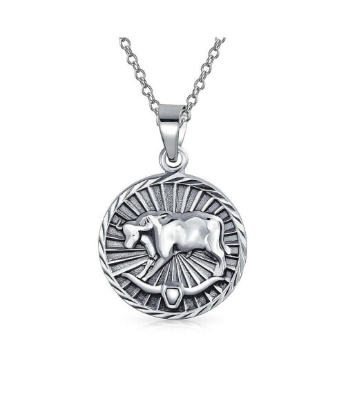 Taurus Zodiac Sign Astrology Horoscope Round Medallion Pendant For Women Necklace Sterling Silver