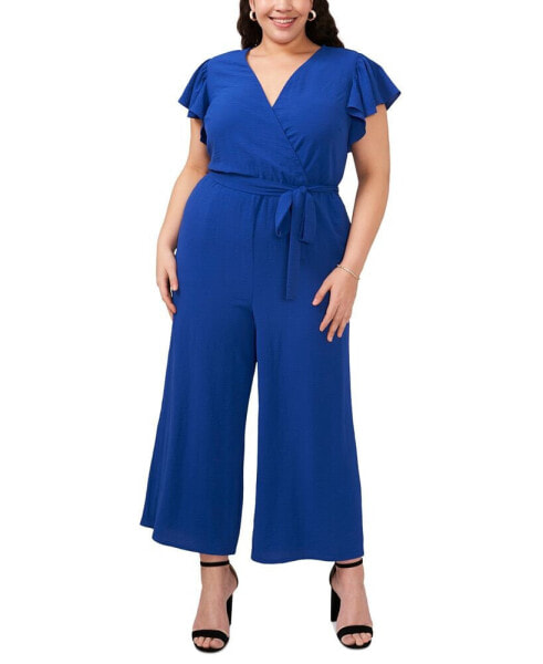 Plus Size Flutter-Sleeve Wide-Leg Jumpsuit